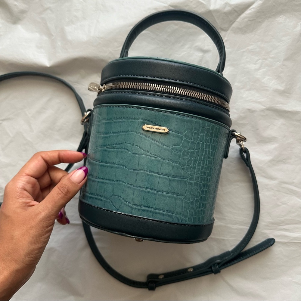 Green Emerald Leather Croc Printed Zipper Mini Buckle Bag Crossbody Bag - Picture 9 of 10